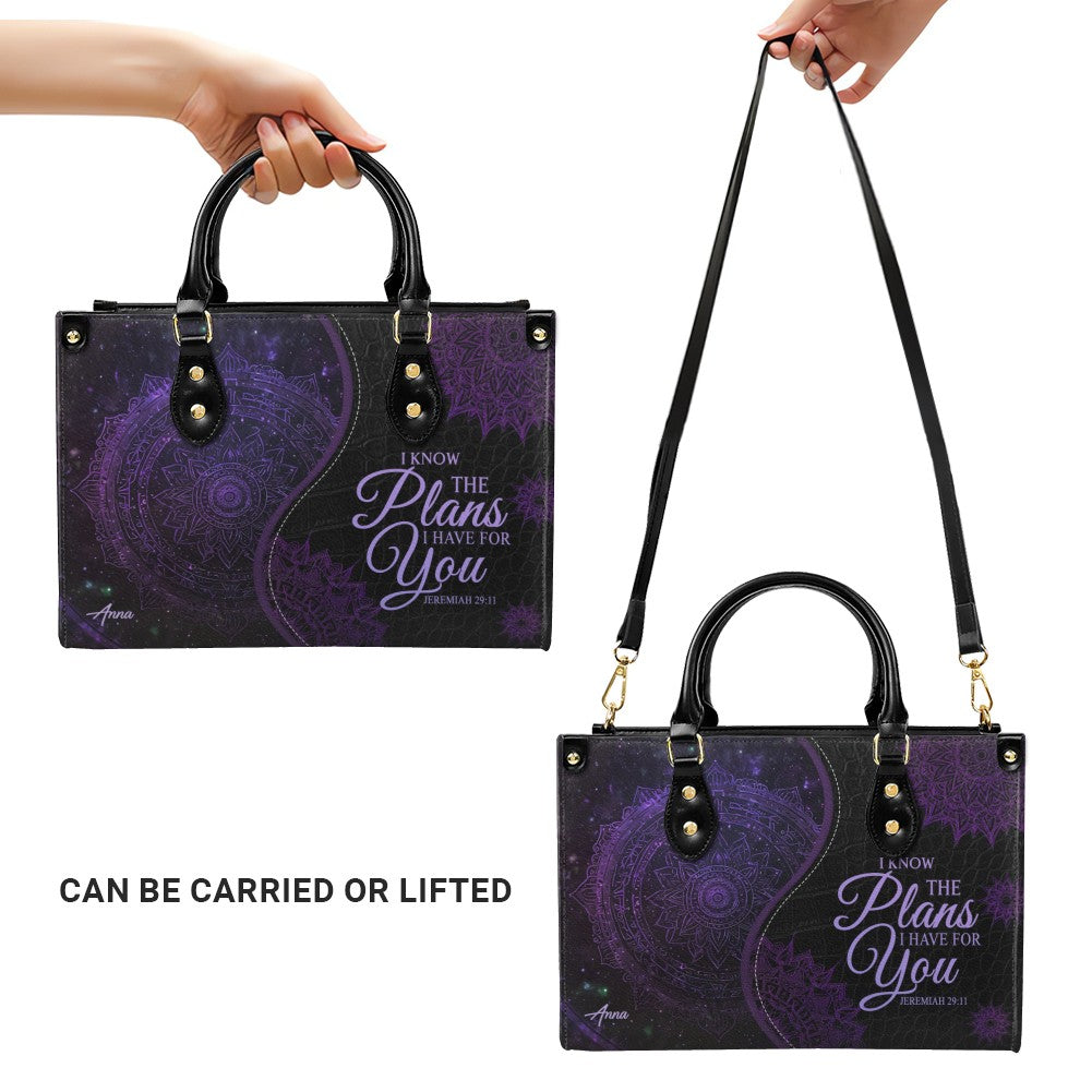Personalized Christian Leather Handbag – “I Know the Plans I Have for You” Jeremiah 29:11 Mandala Design | ™