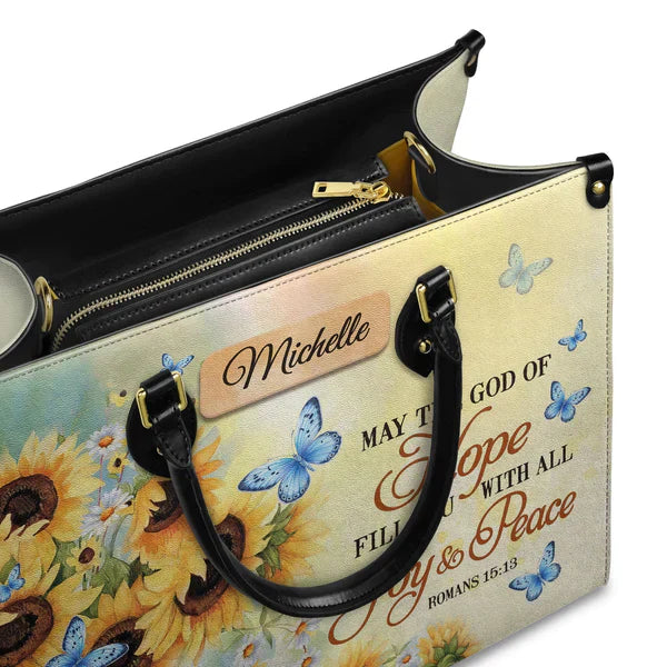 May The God Of Hope Fill You With All Joy And Peace Romans 15 13 Butterfly Sunflower, Handbag Design, Monogram Leather Handbag, Gifts for Women, CABLTB06271223.