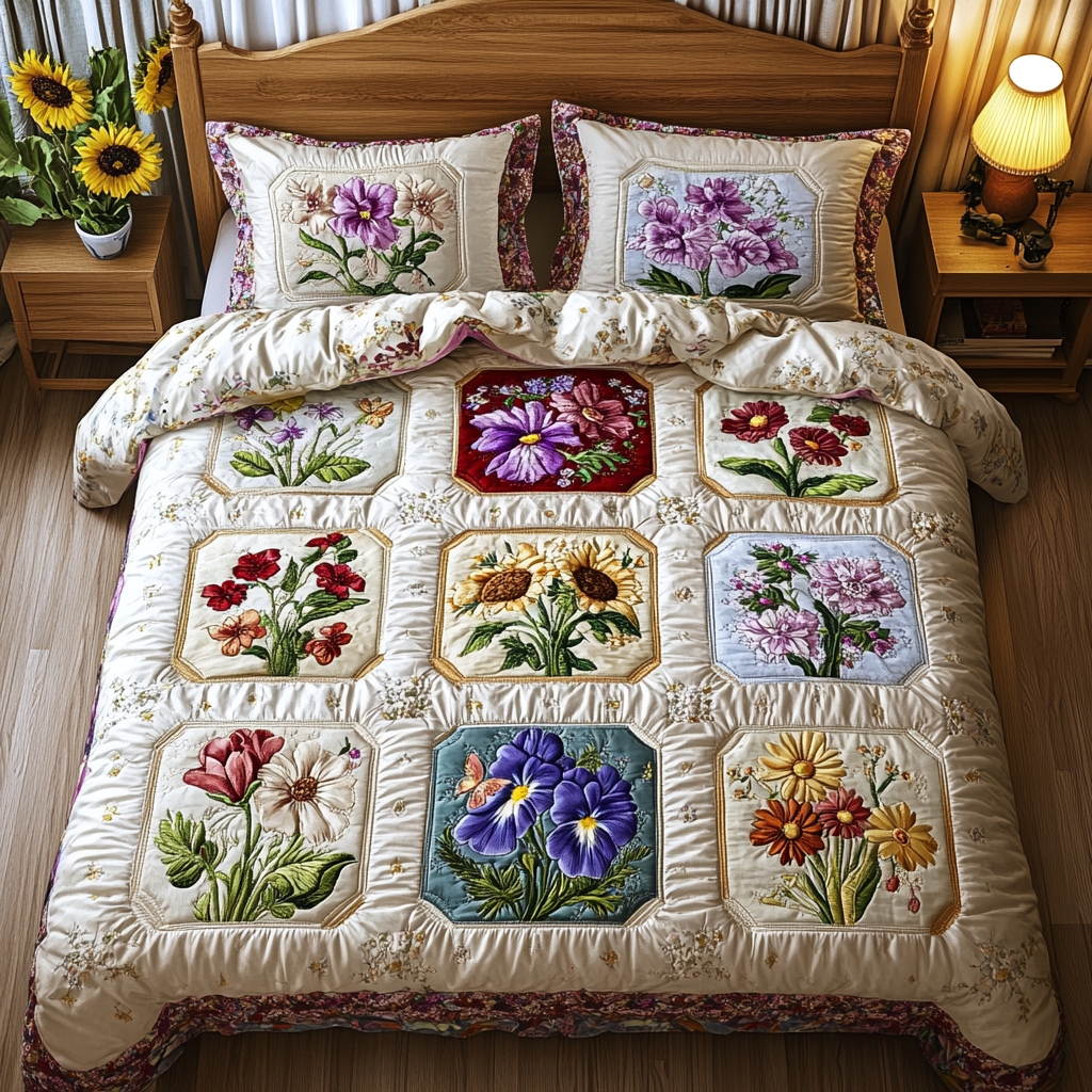 Petal Perfect 3-Piece Quilted Bedding Set NCU0VT127