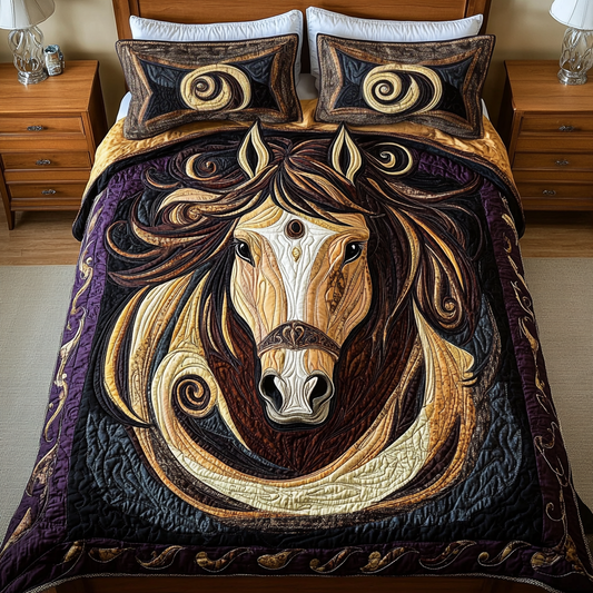 Midnight Mustang 3-Piece Quilted Bedding Set NCU0VH2665