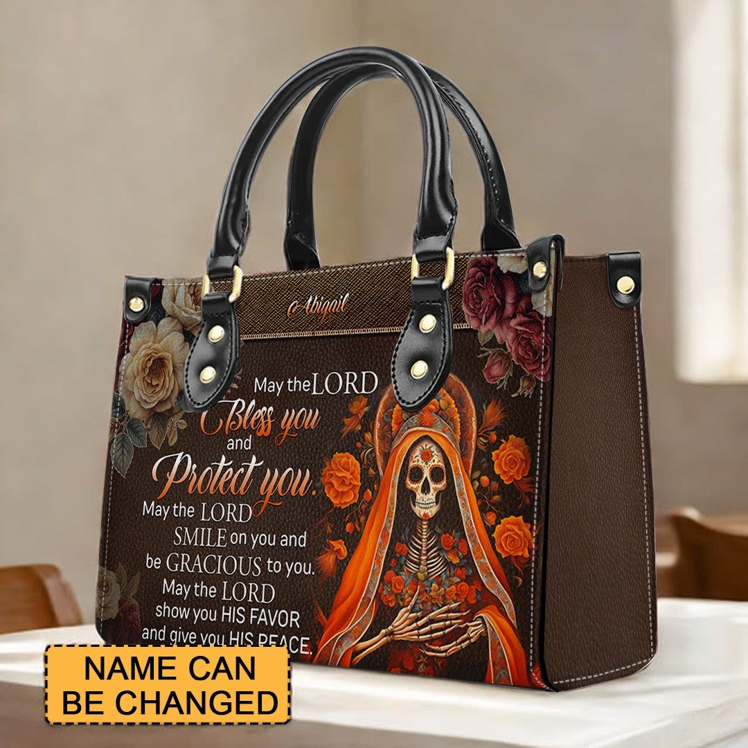 Handbags - Bless You and Protect You | Día de los Muertos Style – Mexican Sugar Skull & Bible Verse Bag for Women