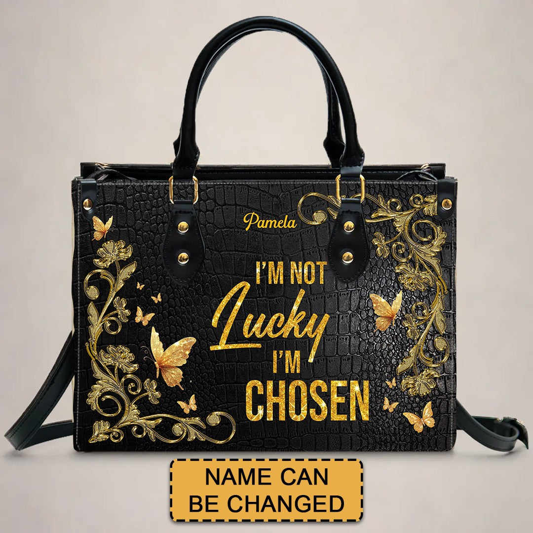 Handbags - Personalized Leather Handbag for Christian Women – “I’m not lucky — I’m CHOSEN.”
