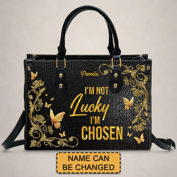 Handbags - Personalized Leather Handbag for Christian Women – “I’m not lucky — I’m CHOSEN.”