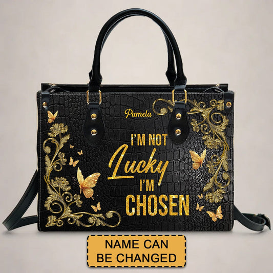 Handbags - Personalized Leather Handbag for Christian Women – “I’m not lucky — I’m CHOSEN.”