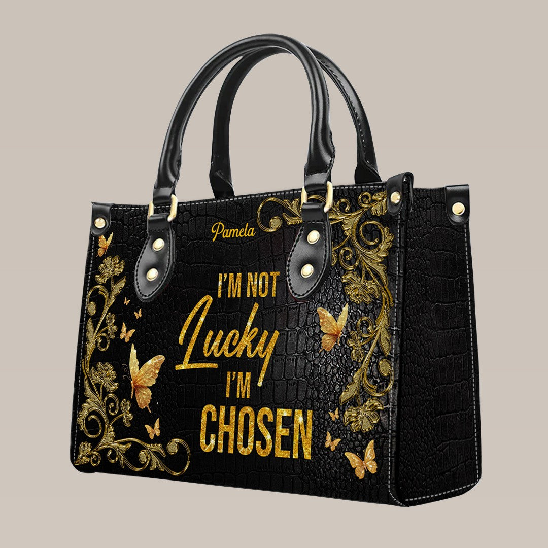 Handbags - Personalized Leather Handbag for Christian Women – “I’m not lucky — I’m CHOSEN.”