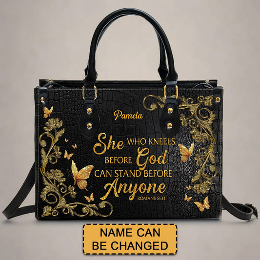 Handbags - She Who Kneels Before GOD - Custom Bible Verses Name & Color - Personalized Leather Handbag - CABLTB01040625