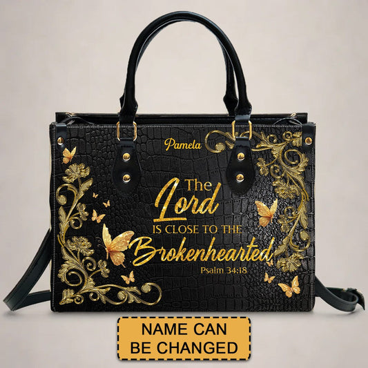 Personalized Leather Handbag – Healing from Grief – The Lord Is Close to the Brokenhearted – Psalm 34:18 |