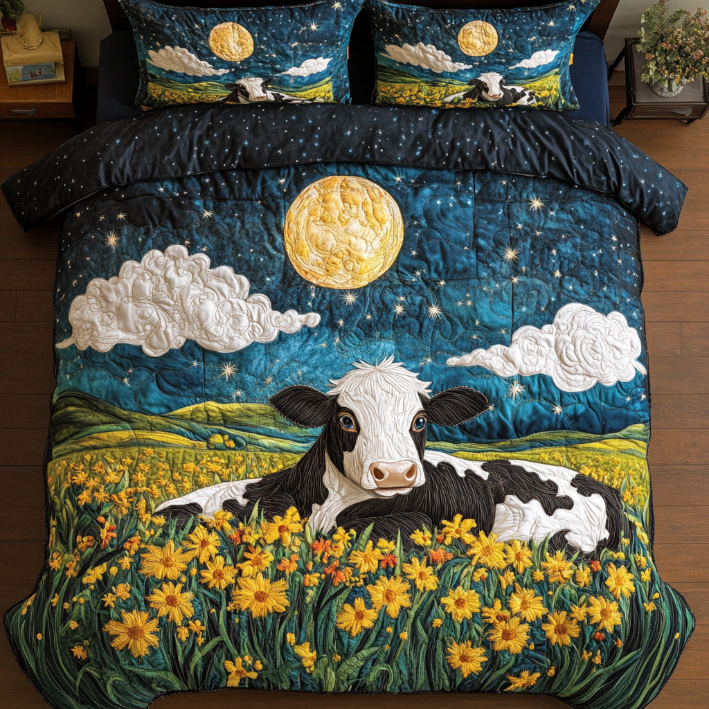 Moo Charm 3-Piece Quilted Bedding Set NCU0DK4551