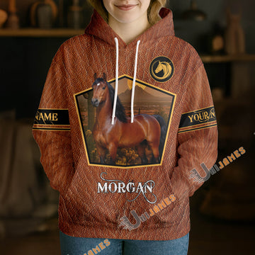UniJames Personalized Morgan Horse Faux Leather 3D Hoodie
