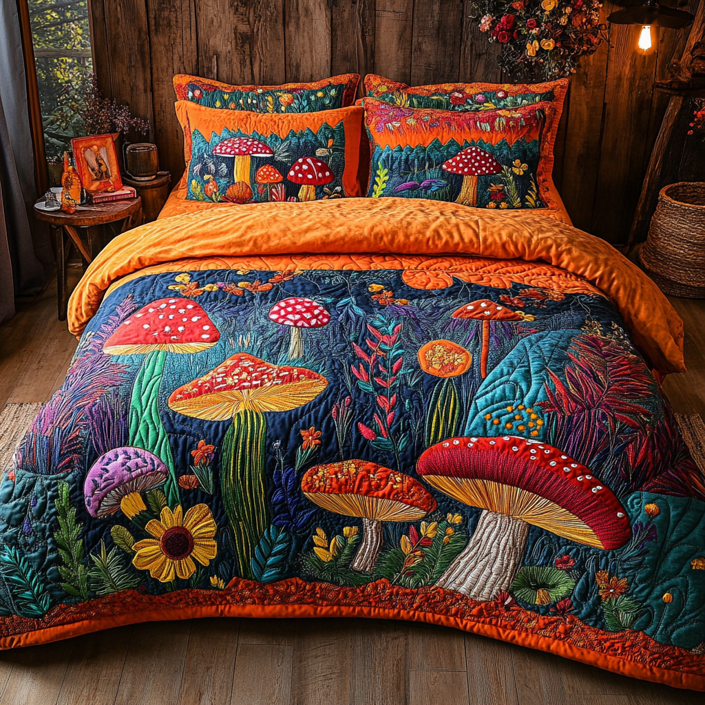 Mushroom Meadow 3-Piece Quilted Bedding Set NCU0VT180