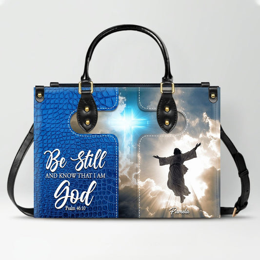 Personalized Leather Handbag for Women – Custom Name Christian Tote Bag with Bible Verse –
