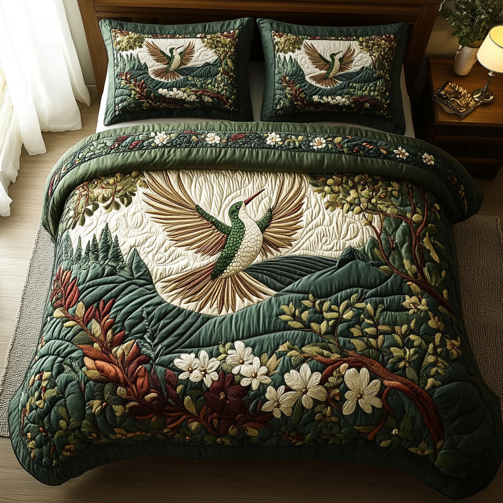 Hummingbird 3-Piece Quilted Bedding Set NCU0VT182