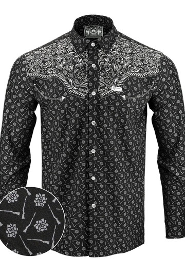 UniJames Comfort Old Silence Long Sleeve Button Down (Pearl Snaps) For Men