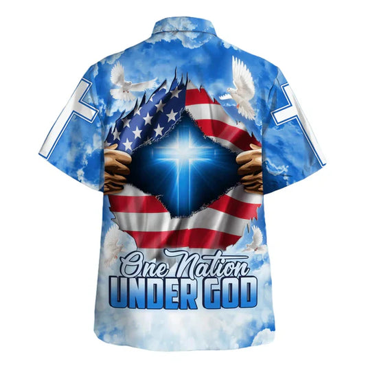 UniJames One Nation Under God Cross Hawaiian Shirts - Christian Hawaiian Shirt - Hawaiian Summer Shirts