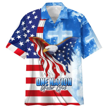 UniJames One Nation Under God Eagle American Hawaiian Shirt - Best Hawaiian Shirts - Christian Hawaiian Shirt