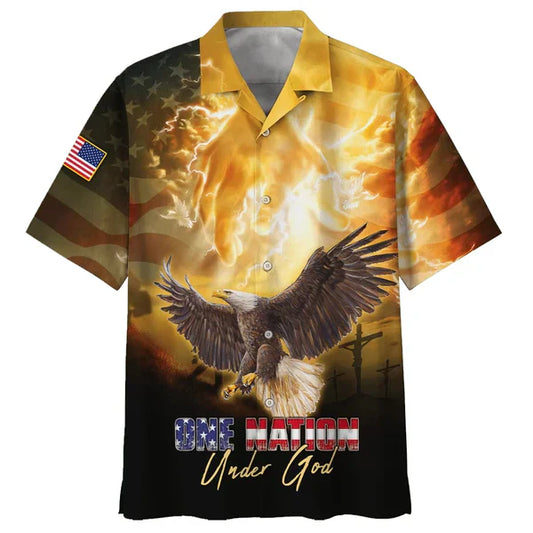 UniJames One Nation Under God Eagle Hawaiian Shirt - Best Hawaiian Shirts - Christian Hawaiian Shirt