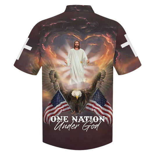 UniJames One Nation Under God Hawaiian Shirt - Jesus Arms Wide Open Hawaiian Shirts - Christian Hawaiian Shirt - Jesus Hawaiian Shirts