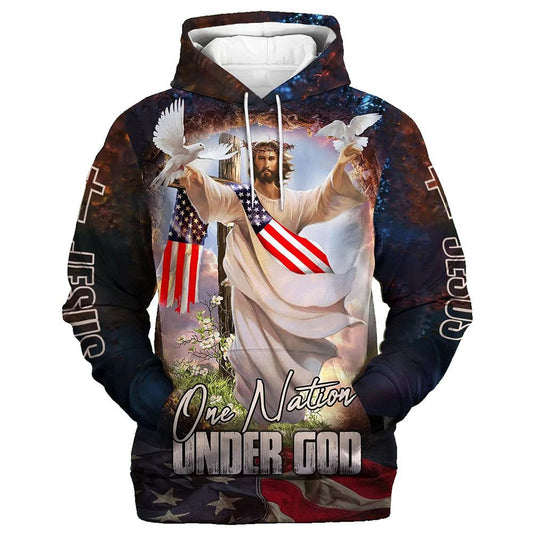 Uni One Nation Under God Jesus Dove 3D Hoodie