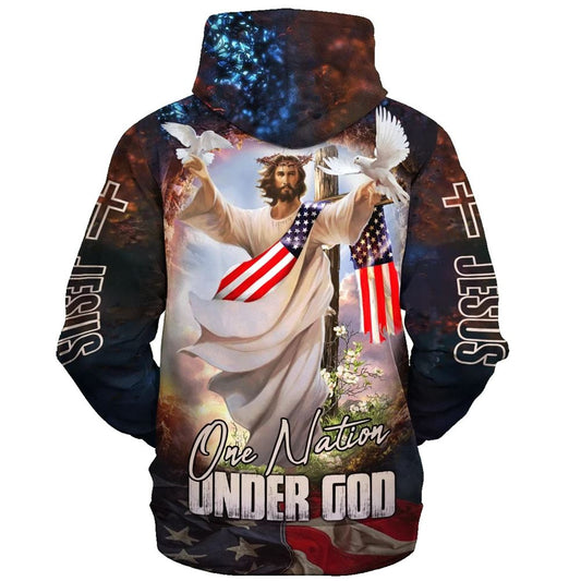 Uni One Nation Under God Jesus Dove 3D Hoodie