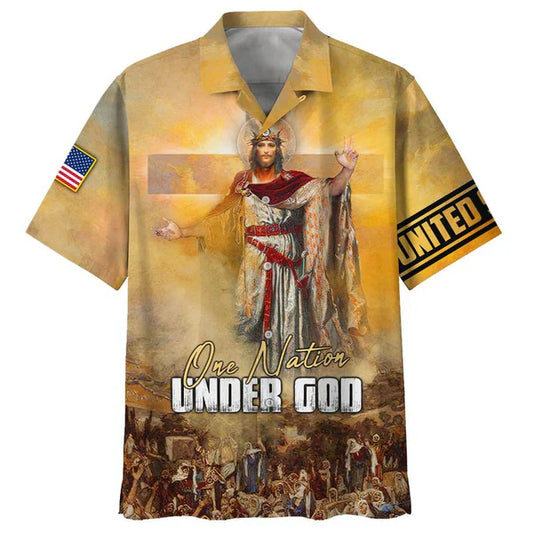 UniJames One Nation Under God Jesus Christ Hawaiian Shirt - Best Hawaiian Shirts - Christian Hawaiian Shirt
