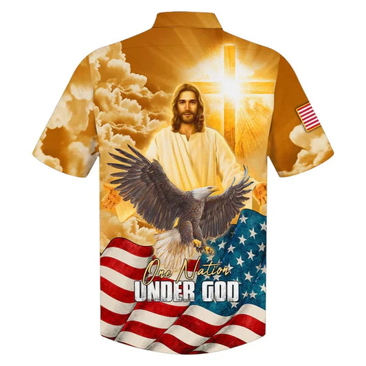 UniJames One Nation Under God Jesus Eagle American Hawaiian Shirt - Best Hawaiian Shirts - Christian Hawaiian Shirt