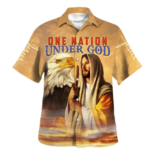 UniJames One Nation Under God Jesus Hawaiian Shirt - Best Hawaiian Shirts - Christian Hawaiian Shirt