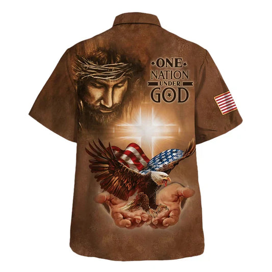 UniJames One Nation Under God Jesus Holy In Hand Eagle Hawaiian Shirts - Christian Hawaiian Shirt - Jesus Hawaiian Shirts