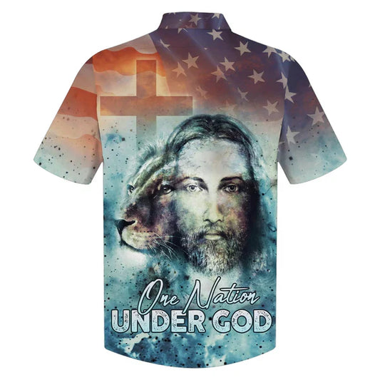 UniJames One Nation Under God Jesus Lion Hawaiian Shirts - Christian Hawaiian Shirt - Hawaiian Shirts For Men