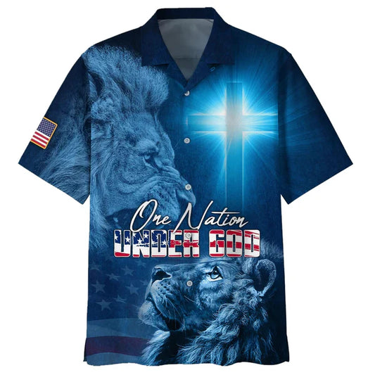 UniJames One Nation Under God Lion Hawaiian Shirts - Christian Hawaiian Shirt - Hawaiian Shirts For Men
