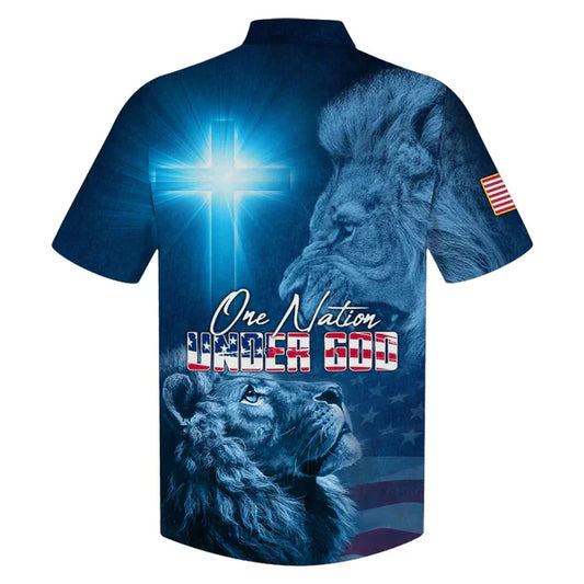 UniJames One Nation Under God Lion Hawaiian Shirts - Christian Hawaiian Shirt - Hawaiian Shirts For Men