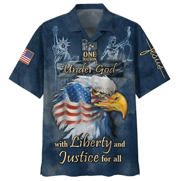 UniJames One Nation Under God With Liberty And Justice Hawaiian Shirts - Christian Hawaiian Shirt - Hawaiian Summer Shirts