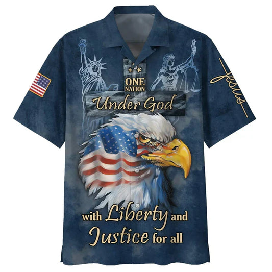 UniJames One Nation Under God With Liberty And Justice Hawaiian Shirts - Christian Hawaiian Shirt - Hawaiian Summer Shirts