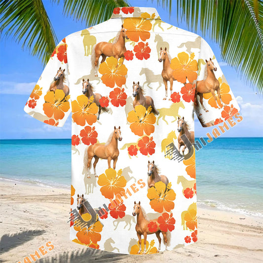 Unijames Tropical Bay Palomino Horse Floral Hawaiian Shirt