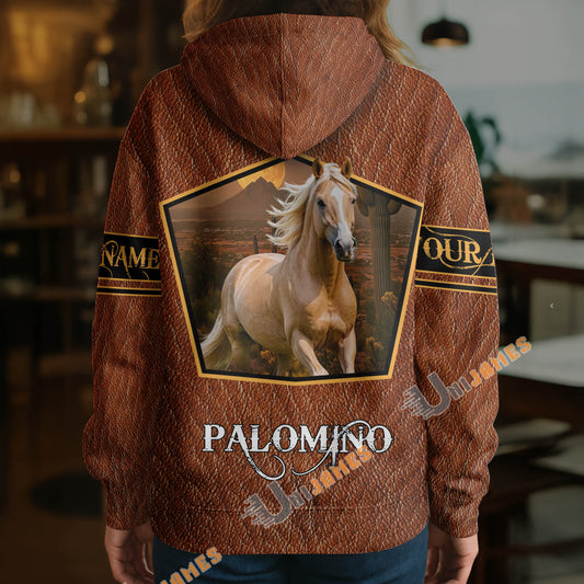 UniJames Personalized Palomino Horse Faux Leather 3D Hoodie
