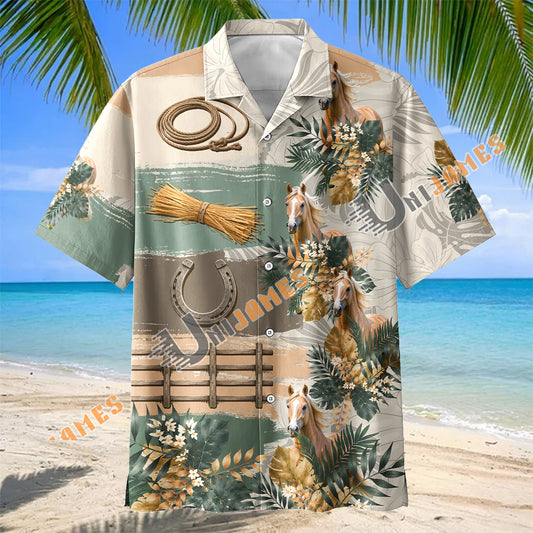 Unijames Palomino Horse Tropical Floral Hawaiian Shirt