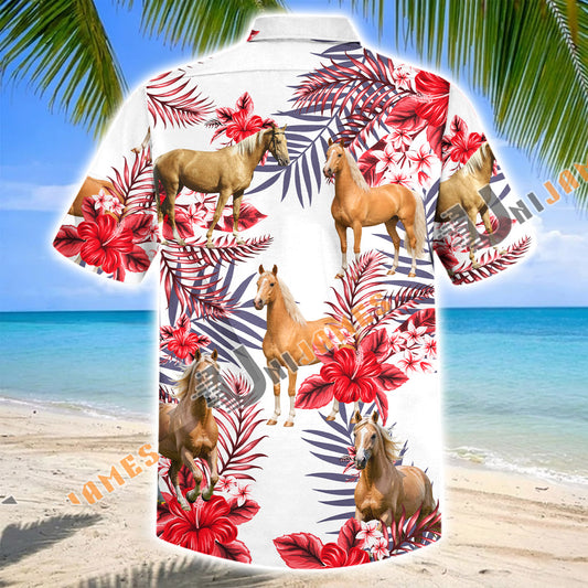 Unijames Palomino Horse Red Hibiscus Tropical Hawaiian Shirt