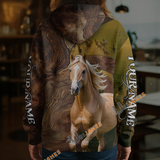 Unijames Personalized Palomino Horse Wood Grain Meadow Hoodie