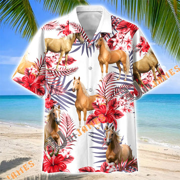 Unijames Palomino Horse Red Hibiscus Tropical Hawaiian Shirt