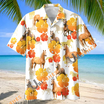 Unijames Tropical Bay Palomino Horse Floral Hawaiian Shirt