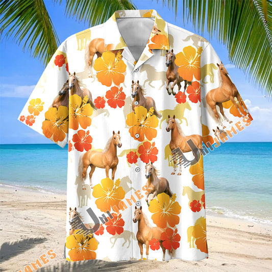 Unijames Tropical Bay Palomino Horse Floral Hawaiian Shirt