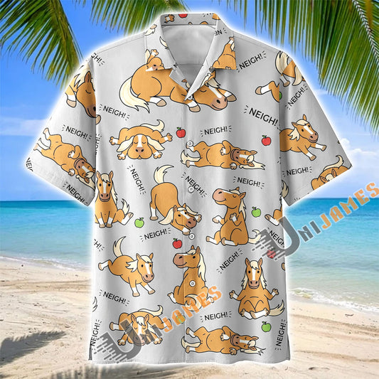 Unijames Cute Cartoon Palomino Horse Neigh Pattern Hawaiian Shirt
