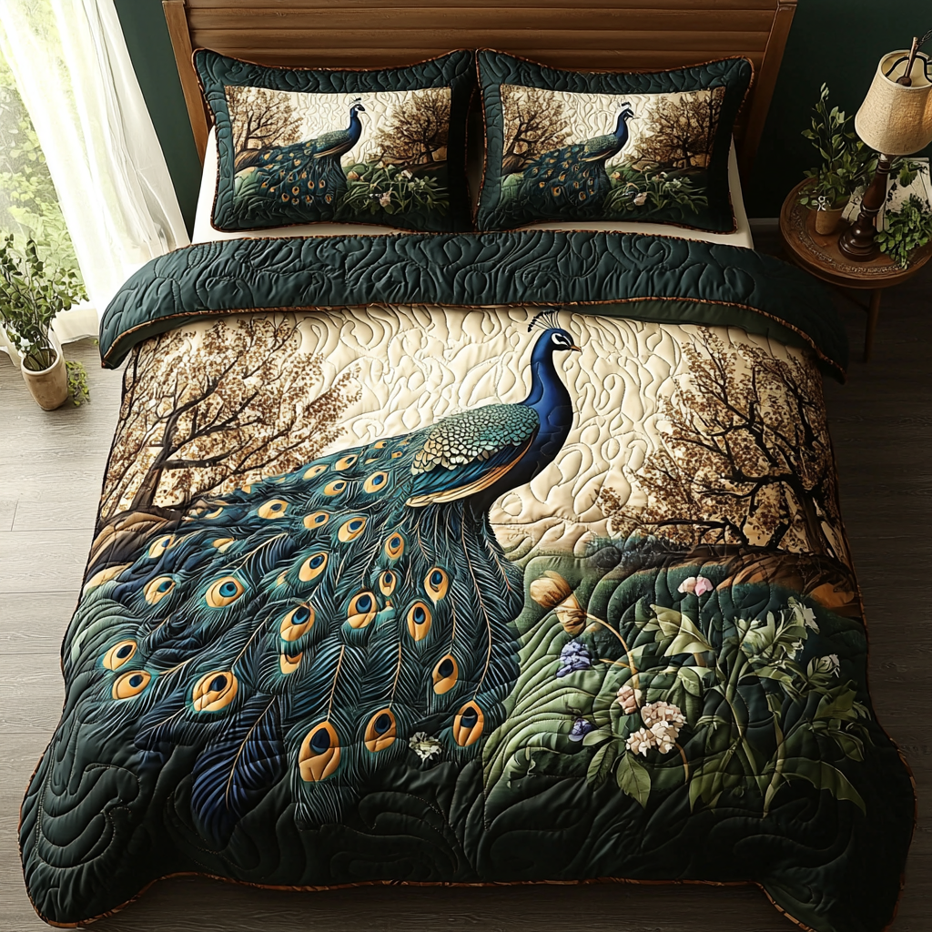 Peacock 3-Piece Quilted Bedding Set NCU0VT174