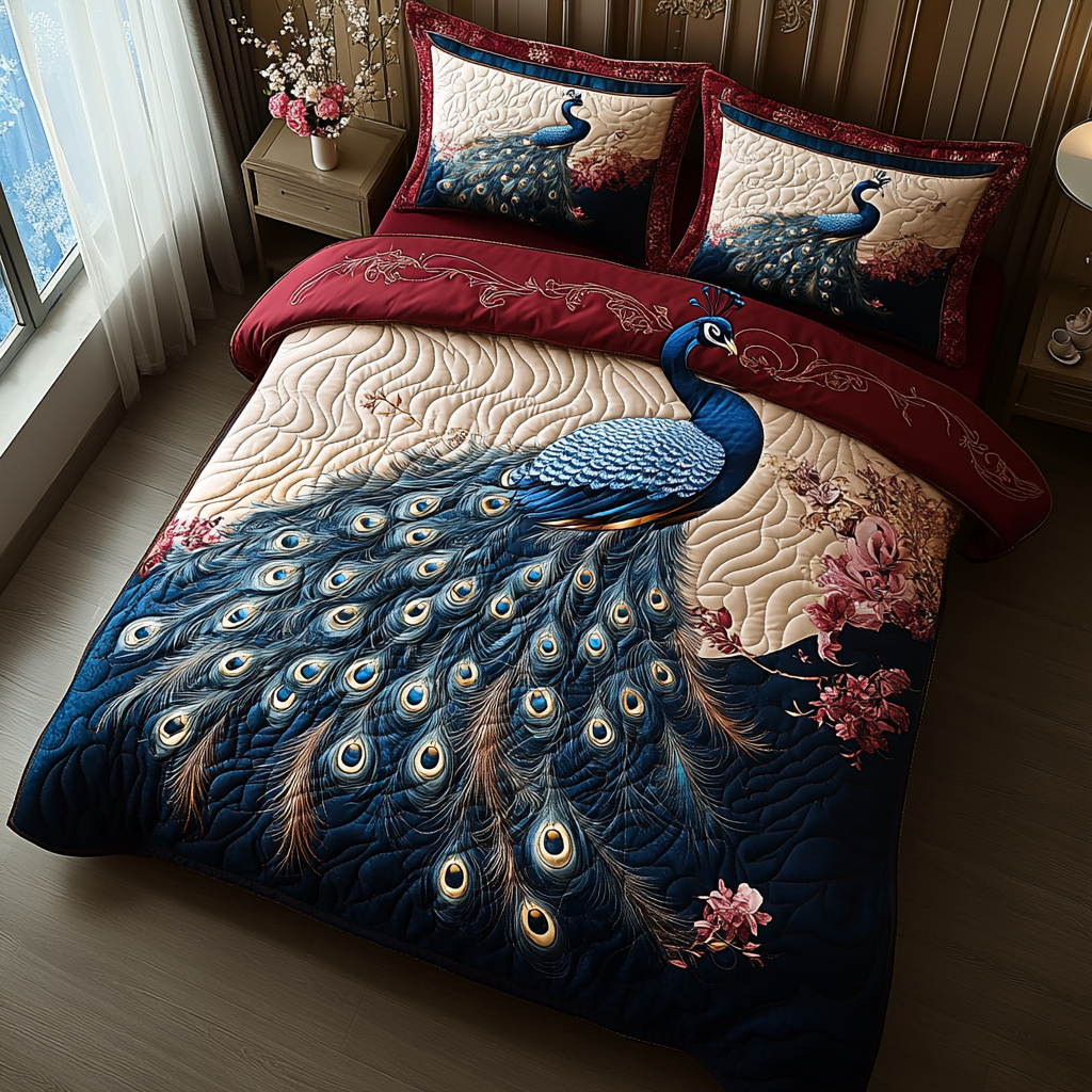 Peacock 3-Piece Quilted Bedding Set NCU0VT174