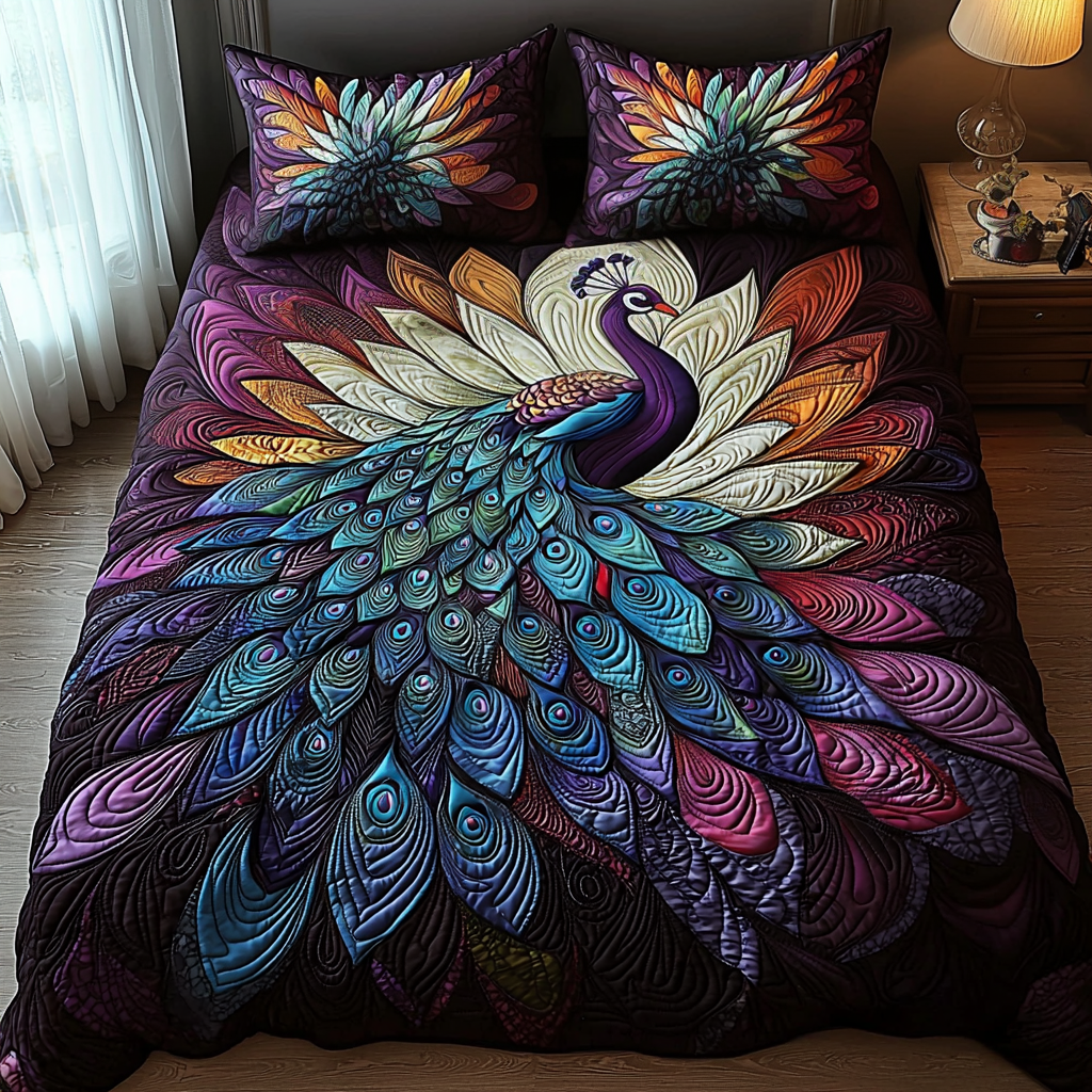 Peacock 3-Piece Quilted Bedding Set NCU0VT174