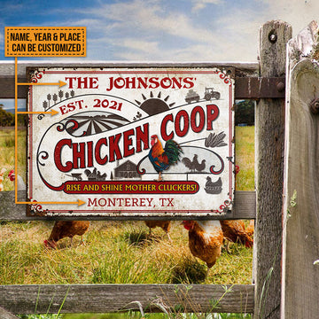 uni Personalized Chicken Coop Rise And Shine White All Printed 3D Metal Sign