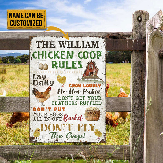 uni Personalized Chicken Coop Rules All Printed 3D Metal Sign