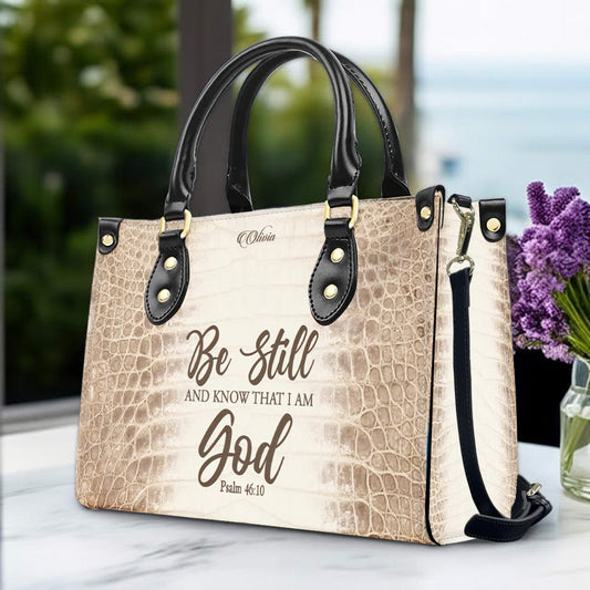 Personalized Christian Leather Handbag by – Custom Bible Verse Albino Alligator Purse, Faith-Inspired Luxury Gift for Women