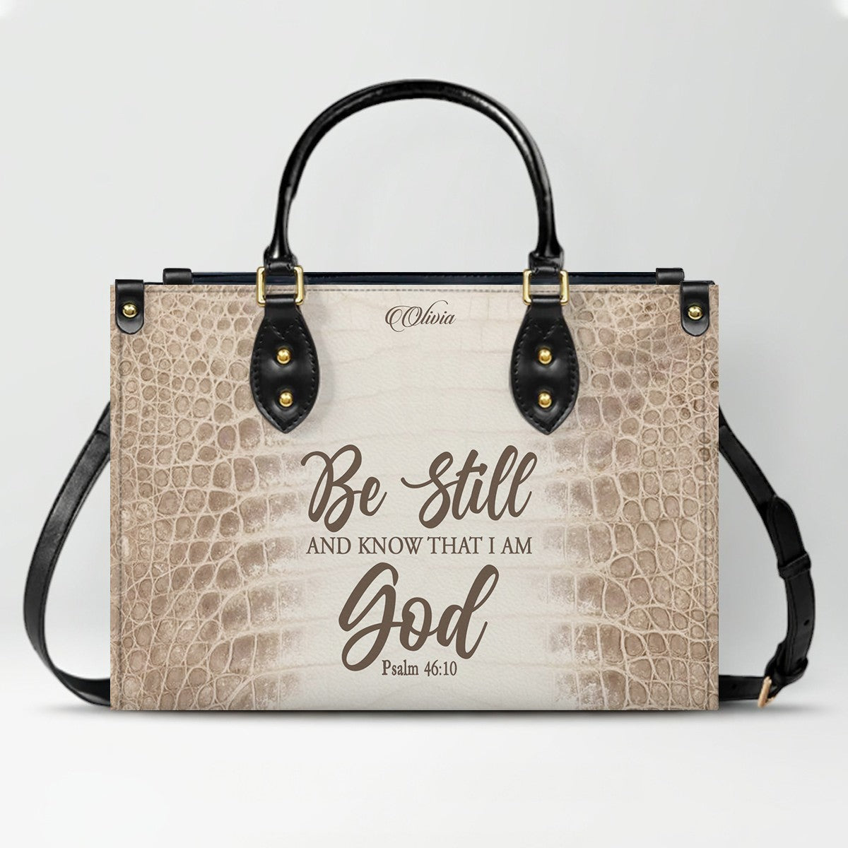 Personalized Christian Leather Handbag by – Custom Bible Verse Albino Alligator Purse, Faith-Inspired Luxury Gift for Women