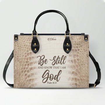 Personalized Christian Leather Handbag by – Custom Bible Verse Albino Alligator Purse, Faith-Inspired Luxury Gift for Women
