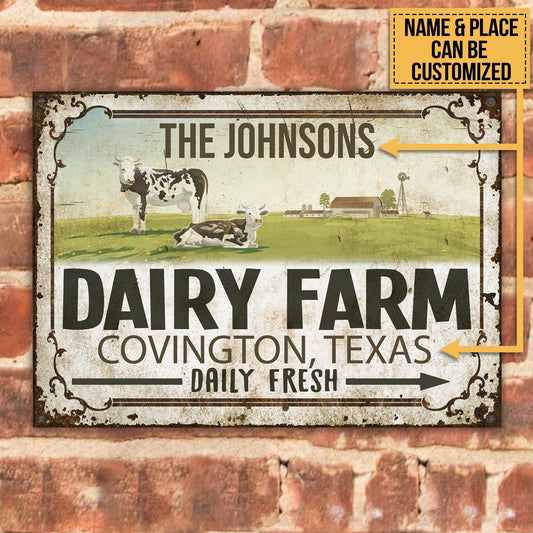 uni Customized Name Cattle Farm Dairy Farm Convington Texas Daily Fresh All Printed 3D Metal Sign
